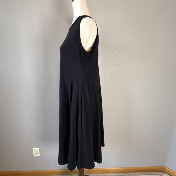 Peruvian Connection Sleeveless A-Line Dress Size L Black Cotton Jersey Pockets - Picture 4 of 7